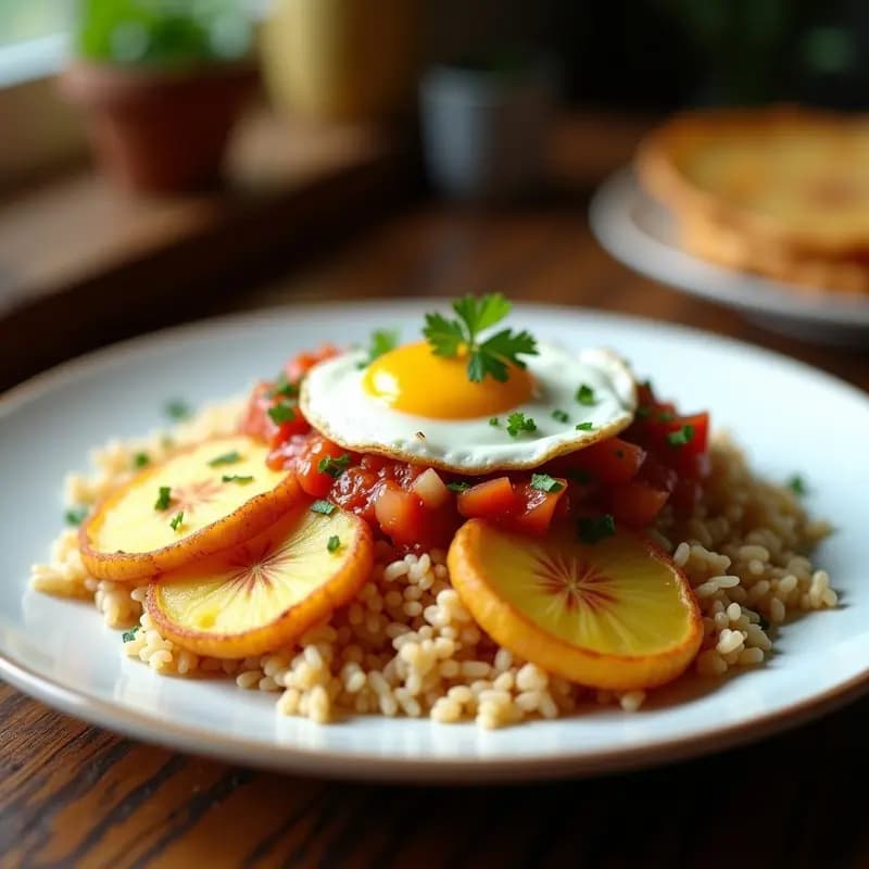 Arroz a la Cubana con Plátano Macho y Salsa Criolla: Receta Canaria de Aprovechamiento