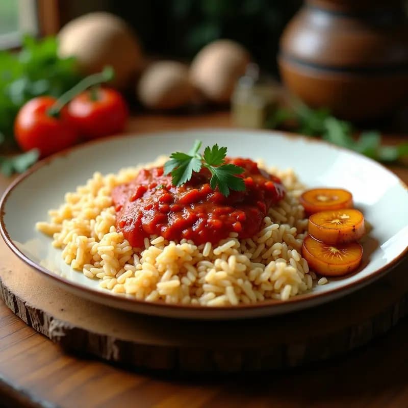Arroz a la Cubana con Plátano Macho: Receta Vegana con Sofrito de Tomate y Pimiento