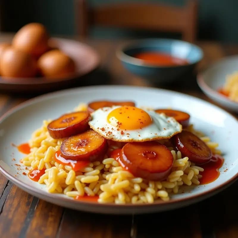 Arroz a la Cubana con Plátano Maduro y Salsa Brava: Receta Rápida y sin Lácteos