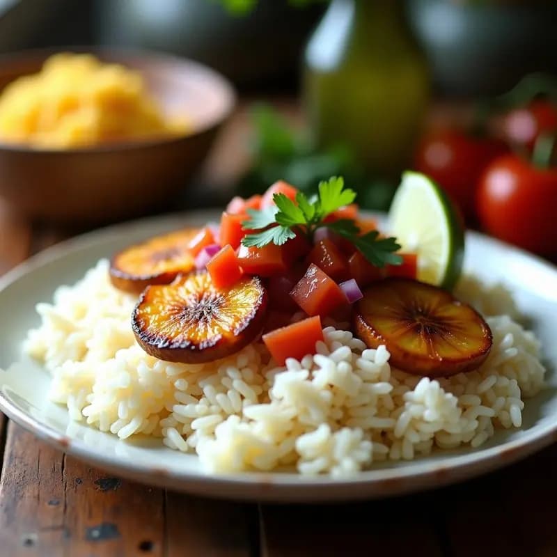 Arroz a la Cubana con Plátano Maduro y Salsa Criolla: Receta Dominico-Venezolana Sin Gluten