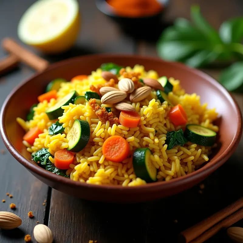 Arroz con Cúrcuma y Verduras al Estilo Persa: Receta Iraní Vegana y Aromática