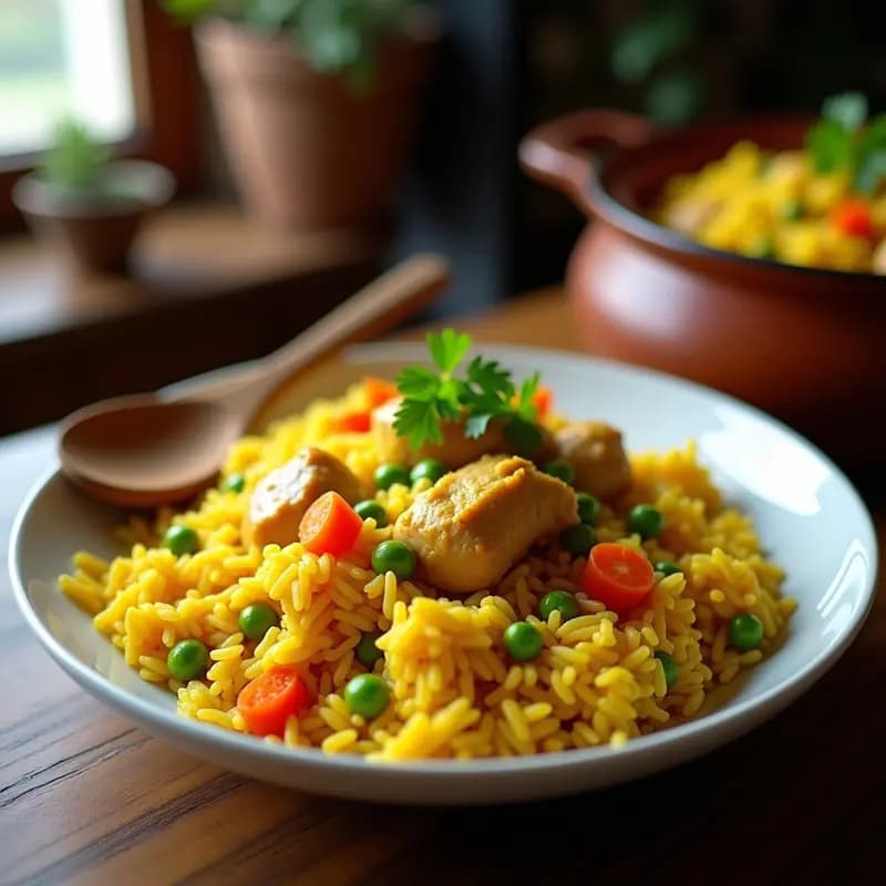 Arroz al Curry con Pollo y Guisantes: Receta Casera de la Abuela en 30 Minutos