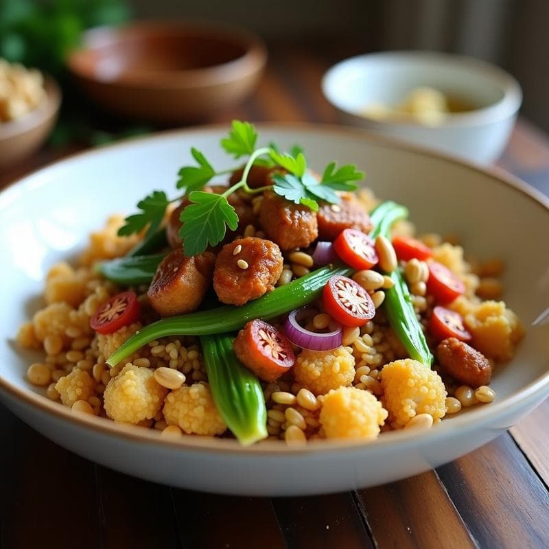 Arroz Frito con Tempeh y Col China: Receta Indonesia en Airfryer y Keto