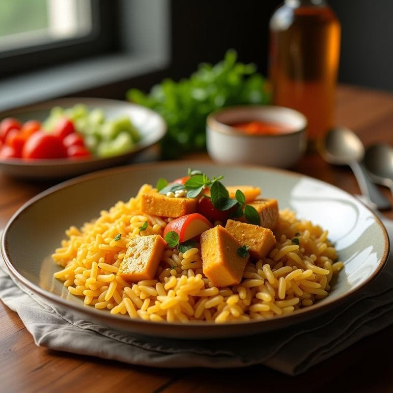 Arroz Frito con Tofu y Vegetales al Curry: Receta Tailandesa en Wok