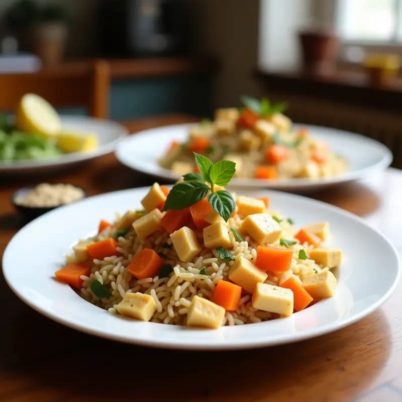 Arroz Frito con Tofu y Vegetales en Salsa Teriyaki: Receta Vegana en Airfryer