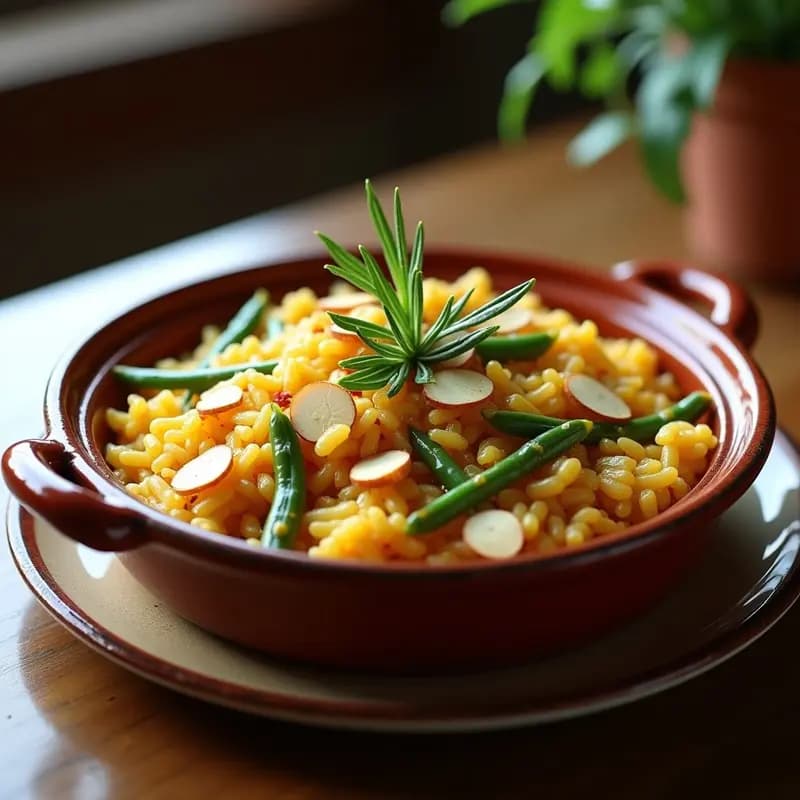 Arroz al Horno Valenciano con Alcachofas y Judías Verdes: Receta Española Sin Carne en Olla