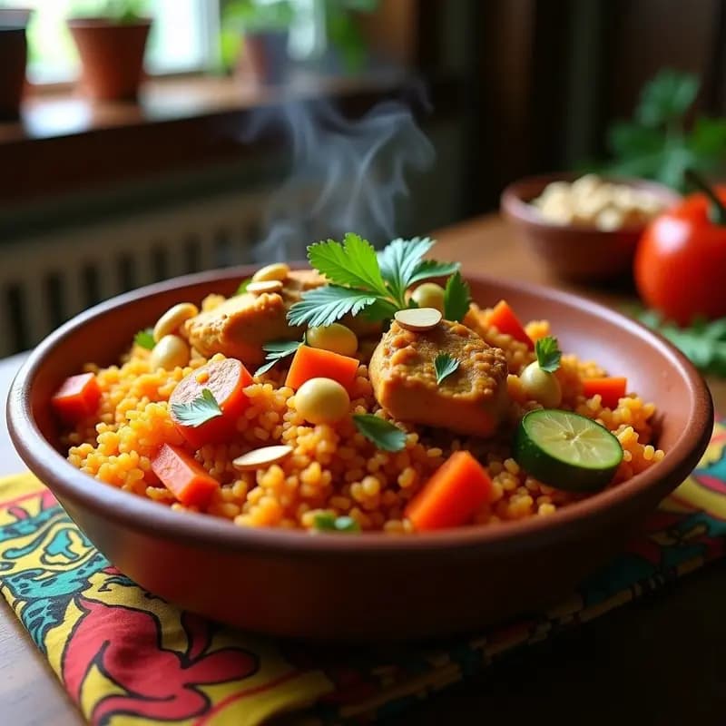 Arroz Jollof con Pollo y Vegetales: Receta Africana en Olla Lenta y Alta en Proteína