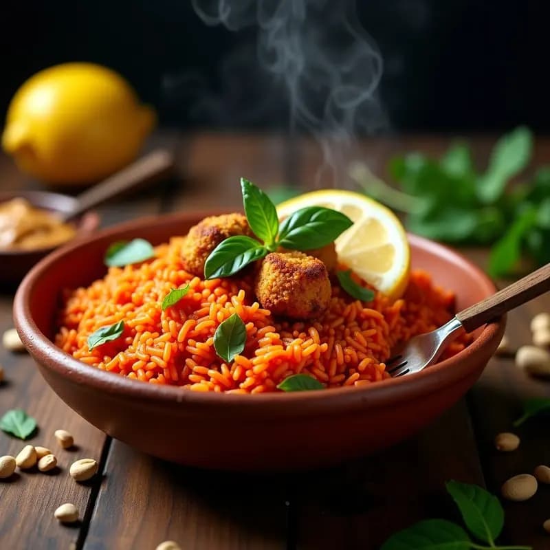 Arroz Jollof Nigeriano con Pollito de Seitan: Receta Africana Picante en Olla Rápida