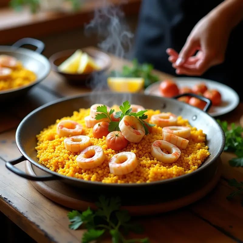 Arroz a la Marinera con Calamares y Gambas: Plato de Pescado Valenciano en una Solo Olla
