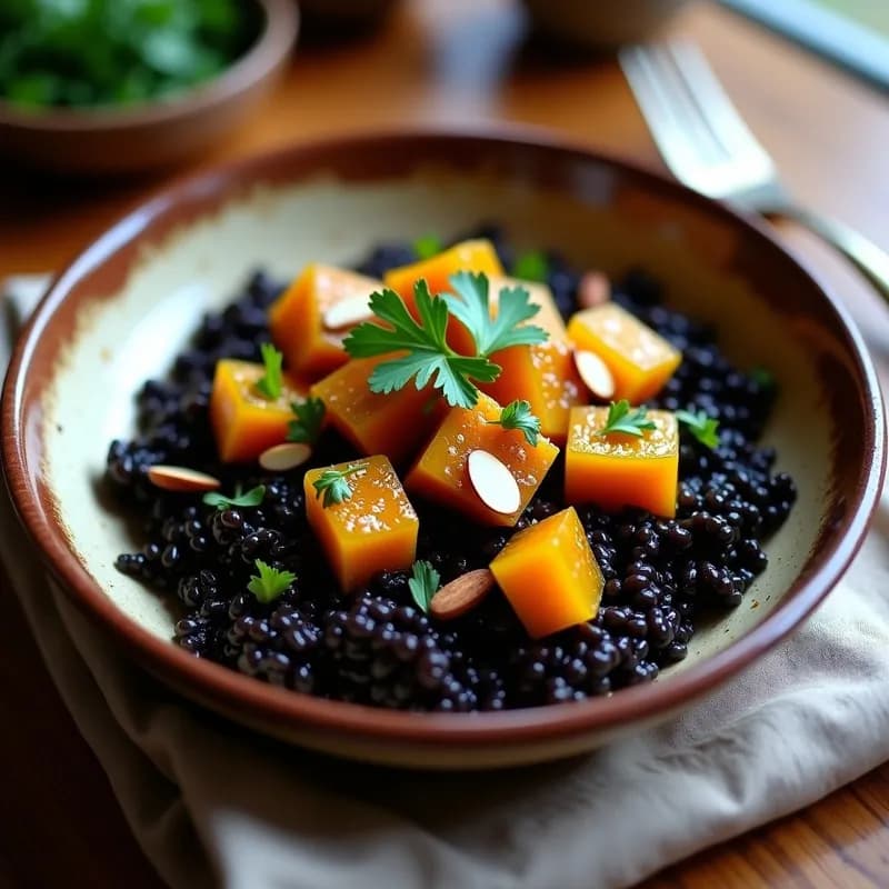 Arroz Negro con Calabaza Asada: Receta Vegana Alta en Hierro y Sin Gluten