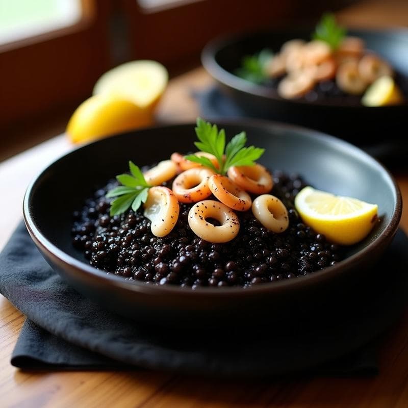 Arroz Negro con Calamar en su Tinta: Receta Express en 20 Minutos con Toque Gourmet