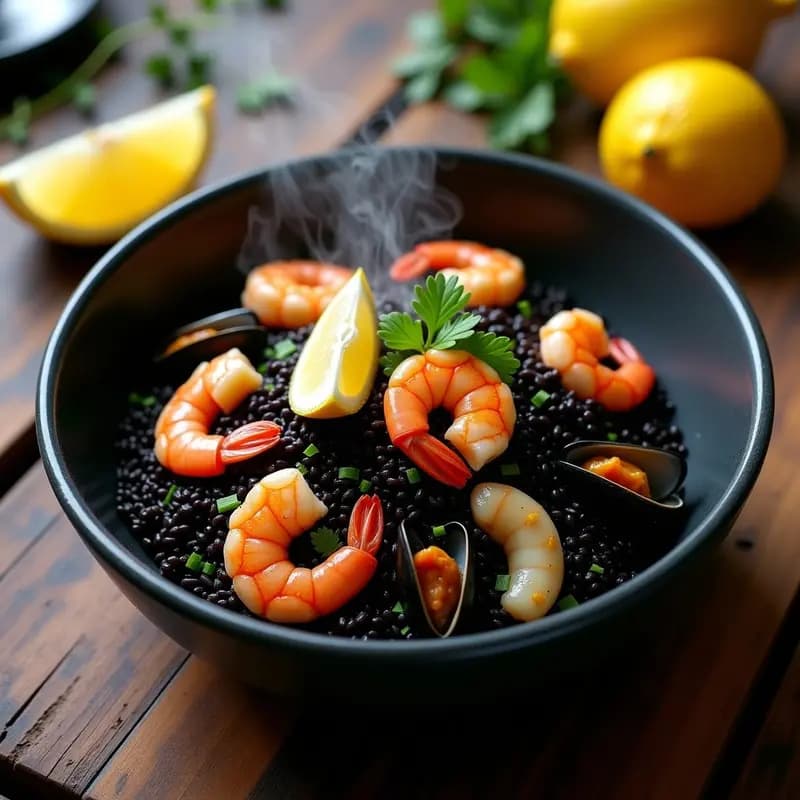 Arroz Negro con Mariscos: Receta en Olla Exprés con Truco de Chef para un Sabor Profundo