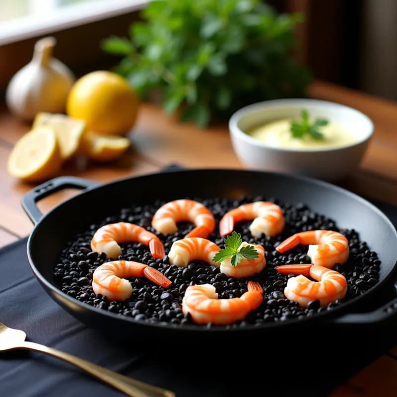 Arroz Negro con Gambas y Alioli: Receta Auténtica de la Costa Brava en 30 Minutos