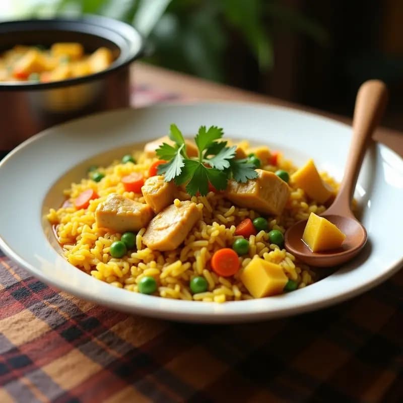 Arroz con Pollo al Curry y Pisos: Receta Dominicana en Olla de Cocción Lenta