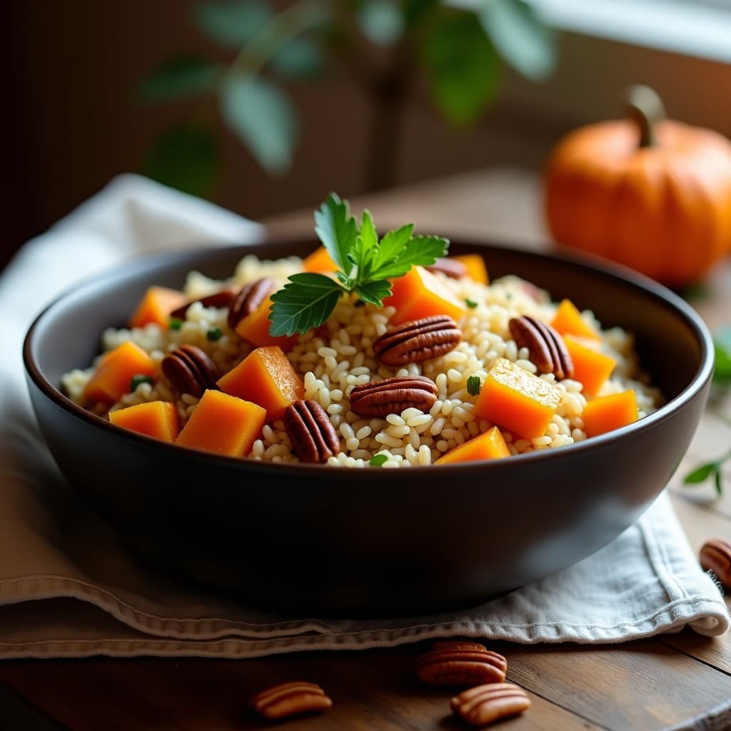 Arroz Salvaje con Calabaza Butternut y Nueces Pecanas: Receta de Otoño Vegana y Sin Gluten