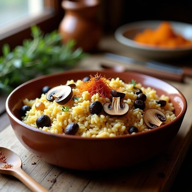 Arroz Salvaje con Champiñones Silvestres y Azafrán: Receta Española de Montaña en Olla GM