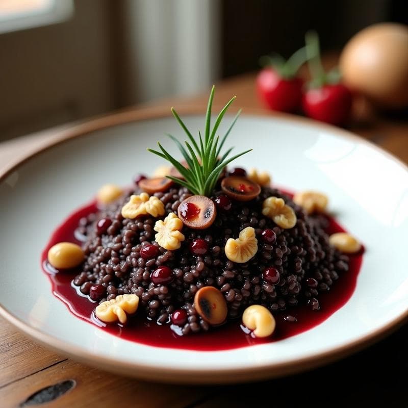 Arroz Salvaje con Champiñones Silvestres y Reducción de Vino de Arándanos: Receta Canadiense Gourmet