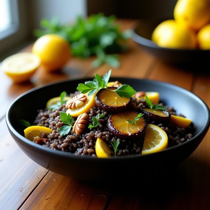 Arroz Salvaje con Setas Portobello y Vinagreta de Limón Confitado: Receta Keto y Sin Gluten