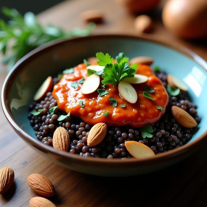 Arroz Salvaje con Setas Silvestres y Romesco de Almendras: Receta Española Vegana en Thermomix