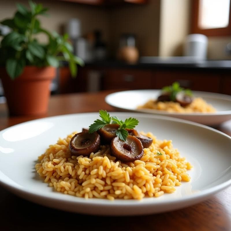 Arroz Salvaje con Setas Shiitake y cebolla caramelizada: Receta en Olla Express sin Lácteos