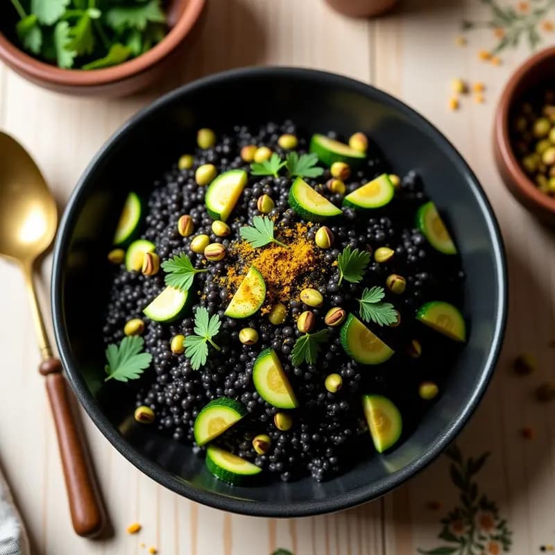 Arroz Venere con Calabacín y Azafrán al Estilo Persa: Receta en Olla Rápida Vegana