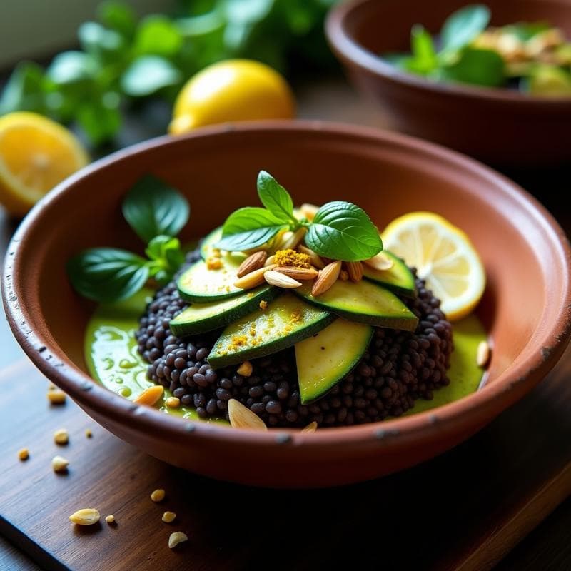 Arroz Venere con Calabacín y Curry Verde: Receta Italiana Vegana y Alta en Fibra