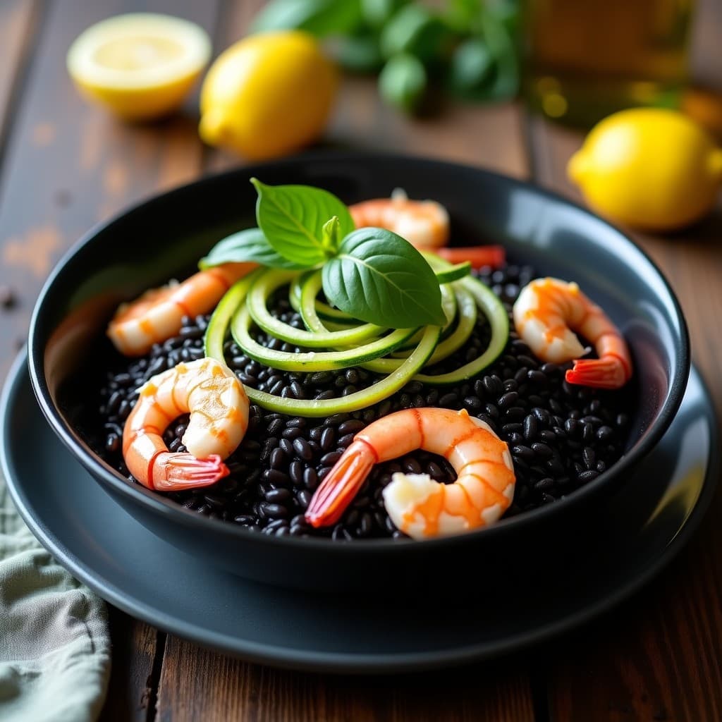 Arroz Venere con Calabacín y Gambas al Ajo: Receta Italiana Sin Gluten
