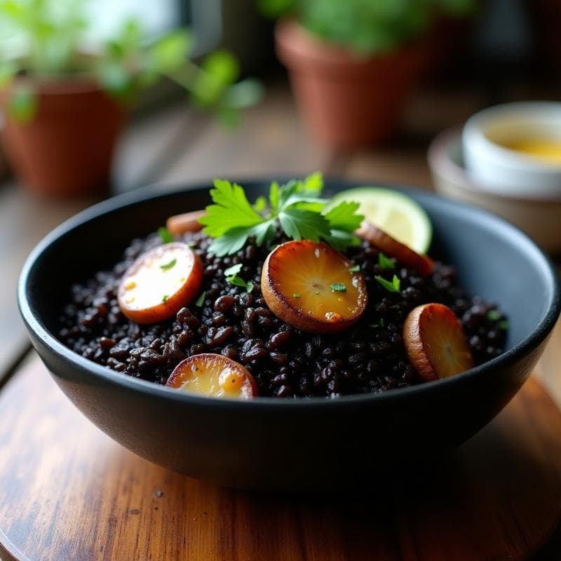 Arroz Venere con Chipotle y Champiñones Portobello: Receta en Airfryer Alta en Fibra
