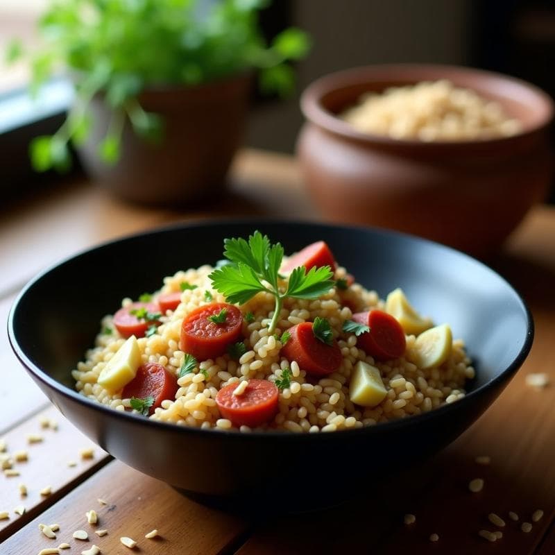 Arroz Venere con Chorizo de Soja y Alcachofas: Receta Española en Thermomix Sin Lactosa