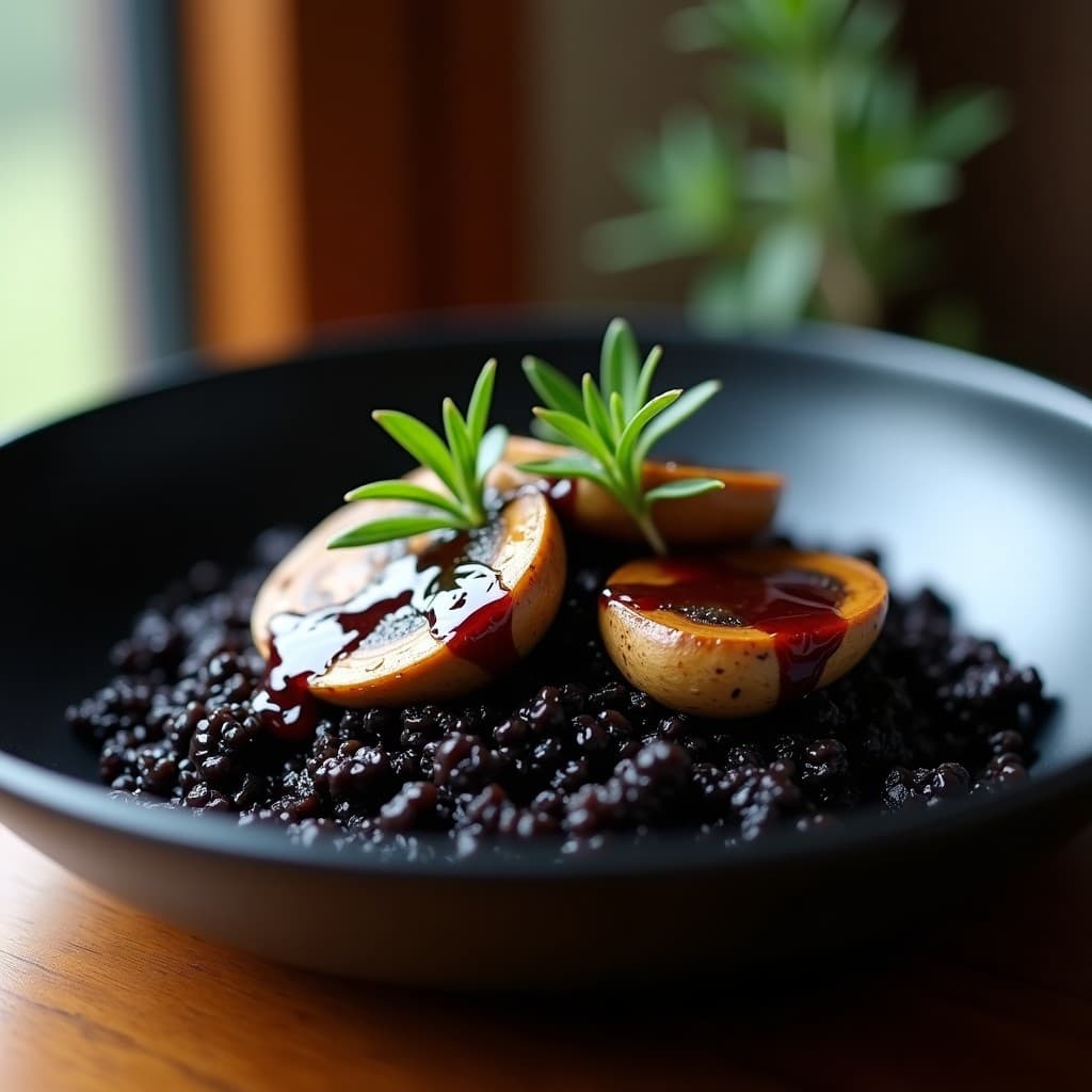 Arroz Venere con Setas Portobello y Reducción de Vino Tinto: Receta Italiana Keto en 20 Minutos
