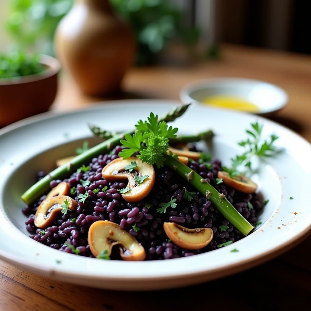 Arroz Venus con Azafrán, Champiñones y Espárragos: Receta Italiana Sin Gluten en 20 Minutos
