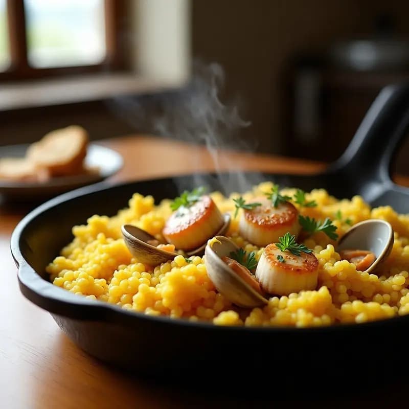 Arroz a la Zamburiñas: Receta Gallega con Almejas y Azafrán en Sartén
