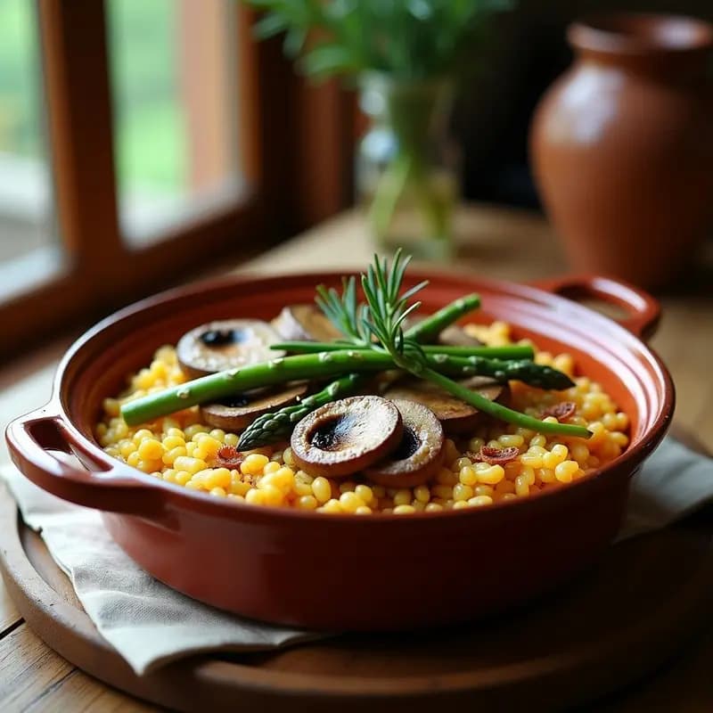 Arroz a la Zamorana con Champiñones y Espárragos: Receta Española Vegana y Sin Gluten