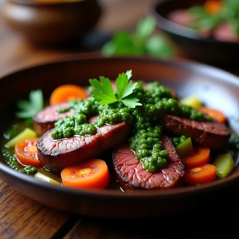 Asado Argentino de Falda con Chimichurri de Perejil y Ajo: Receta en Olla Lenta