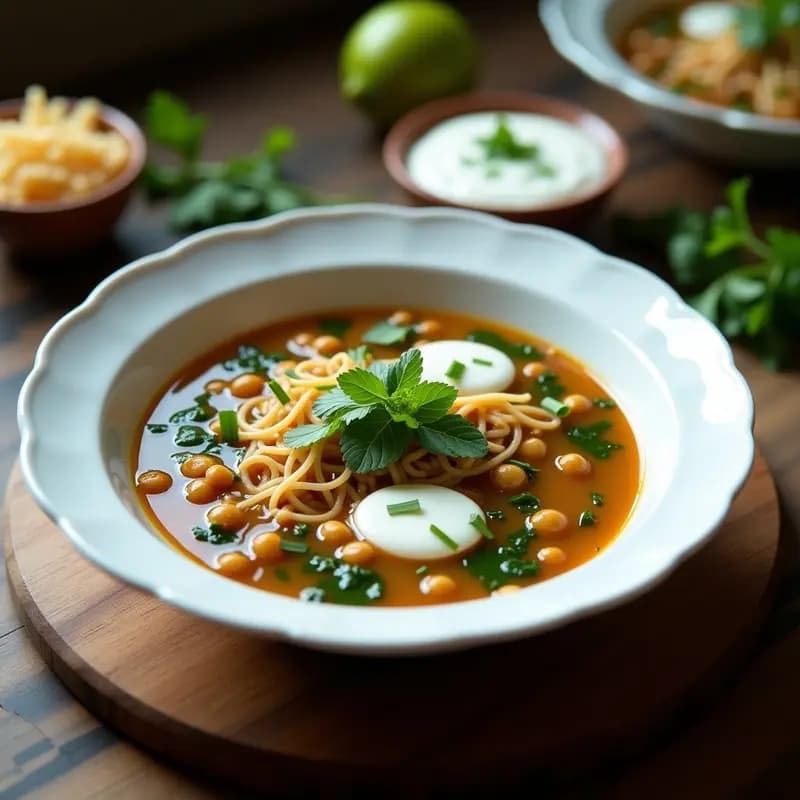 Ash-e Reshteh con Fideos y Lentejas: Sopa Persa Vegana con Hierbas Frescas