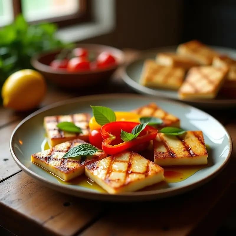 B Chaque de Queso Halloumi y Pimientos Asados: Entrante Chipriota en Grill