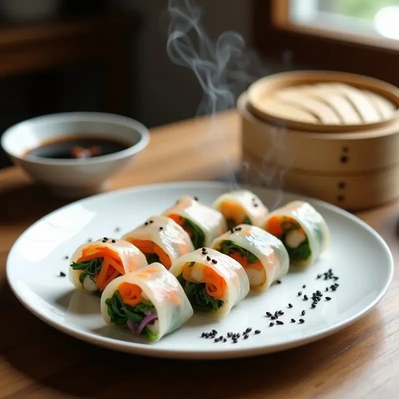 B doan de Tofu y Verduras al Vapor: Receta Coreana en Papel de Arroz