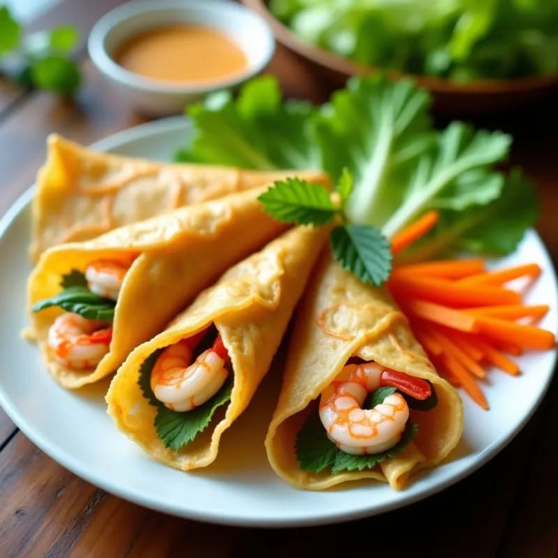 Baanh Xeo Vietnamitas de Harina de Arroz y Gambas: Receta Crujiente y Sin Gluten