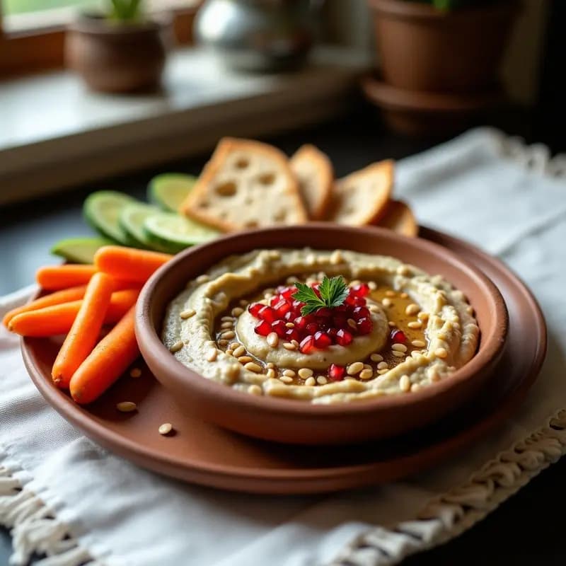Baba Ganoush de Berenjena Asada con Granada: Dip Libanés Crujiente
