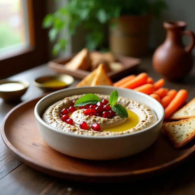 Baba Ganoush de Berenjena Asada con Granada: Hummus Árabe con Toque Frutal