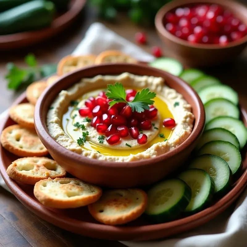 Baba Ganoush con Granadas: Dip Egipcio de Berenjena Asada con Toque Dulce y Picante
