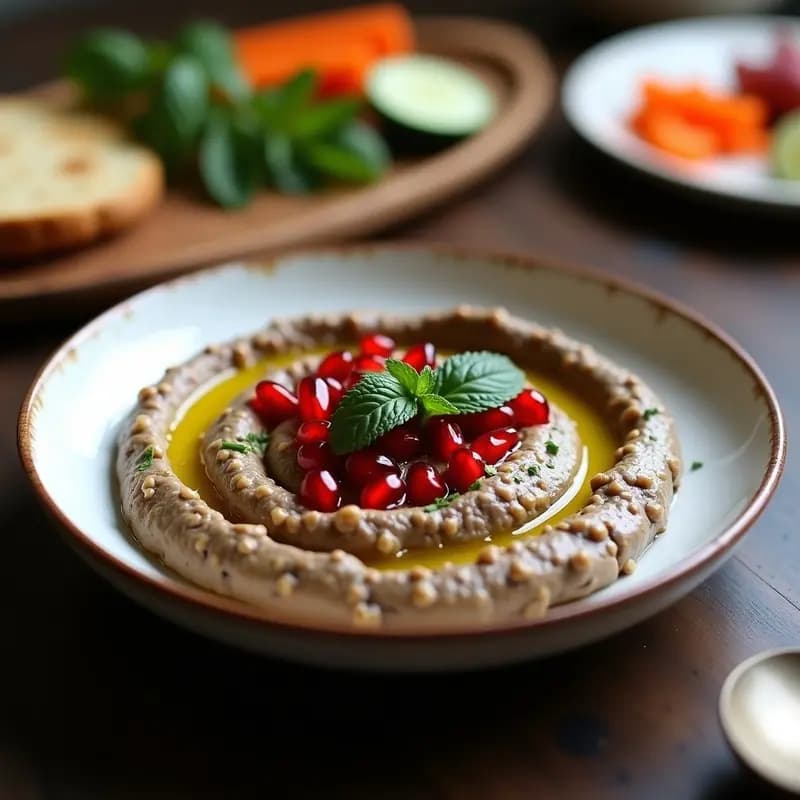 Babaganoush de Berenjena Ahumada con Granada: Dip Libanés Vegano y Sin Lácteos