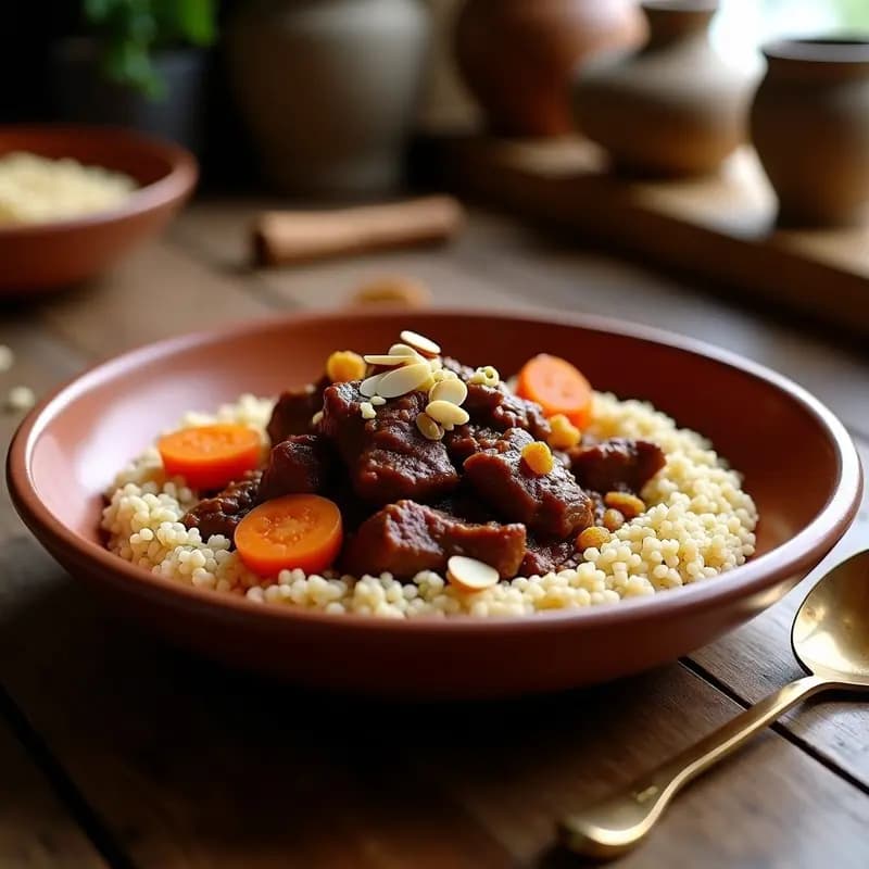Baharat de Cordero con Cuscús Integral: Estofado Árabe con Especias Tradicionales