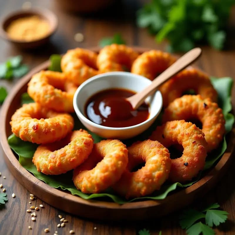 Bajji de Cebolla y Espinacas: Snack Indio Crujiente en Airfryer con Salsa de Tamarindo