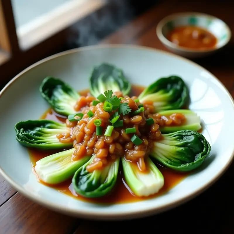 Bak Choi al Vapor con Salsa de Ostiones y Jengibre: Receta China Saludable en 10 Minutos