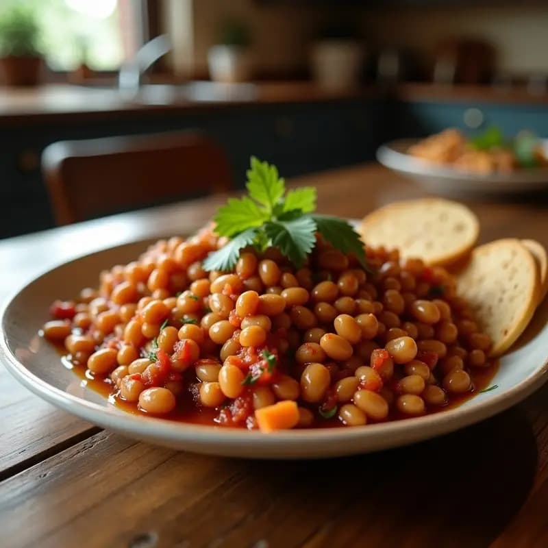 Baked Beans con Salsa Barbacoa y Tofu Ahumado: Receta Americana Vegana en Airfryer