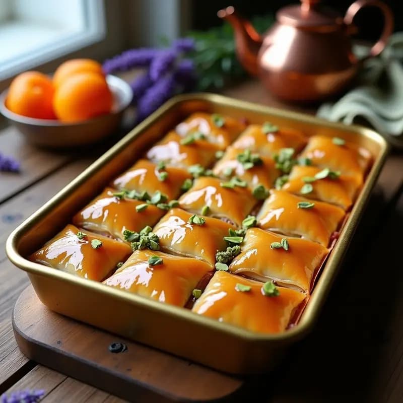 Baklava de Albaricoques y Almendras: Versión Turca de Verano con Miel de Lavanda
