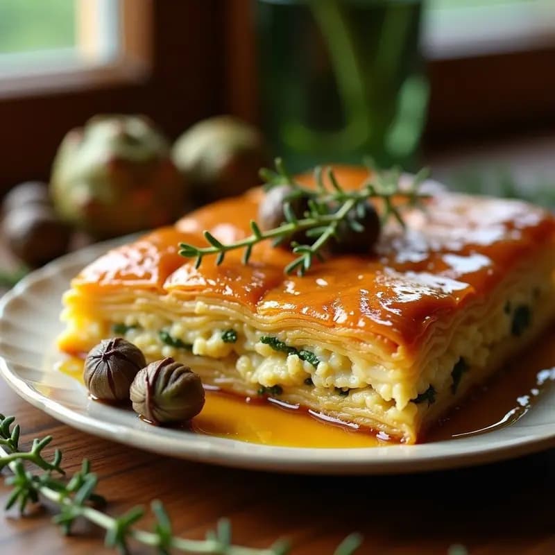 Baklava de Alcachofa y Queso de Cabra: Receta Griega Salada con Miel de Tomillo