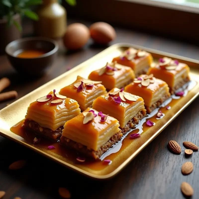 Baklava de Almendra y Cardamomo: Postre Turco con Jarabe de Dátil y Miel