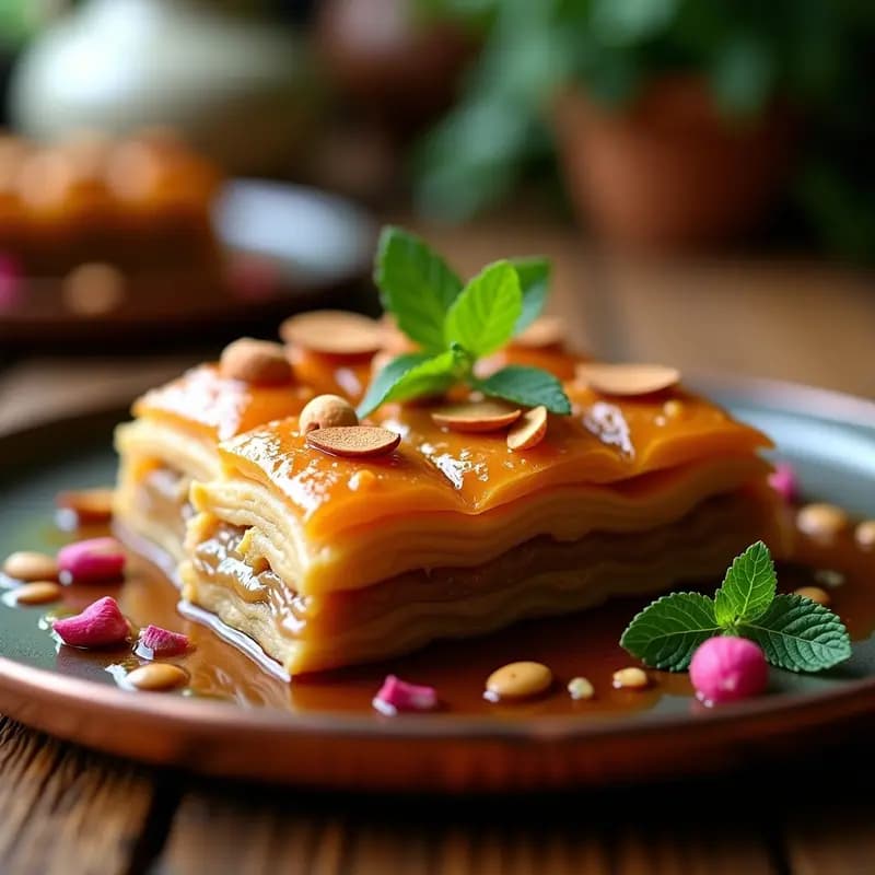 Baklava de Almendras y Miel de Abeto: Postre Griego Tradicional con Toque Forestal